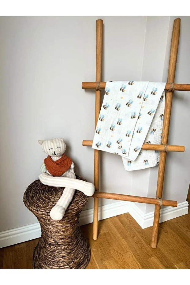 Mimiko %100 Organik Pamuk 2 Kat Müslin örtü Bebek Battaniyesi | Yumuşak & Nefes Alabilir | Arı | 100x100 cm